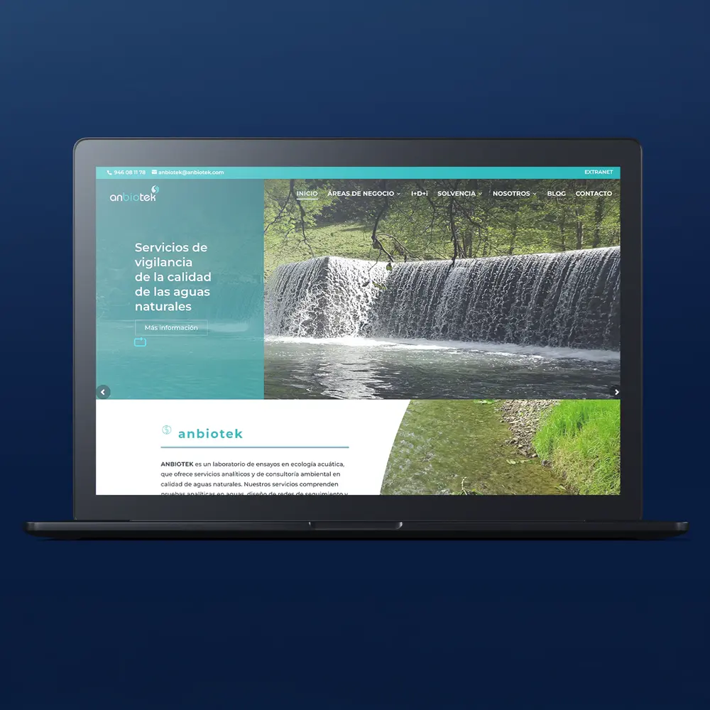 Página web de Anbiotek, serivcios de vigilancia de la calidad de las aguas naturales