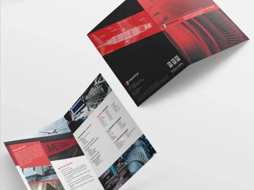 Diseño gráfico industrial para Mesima Bilbao: díptico para reforzar la comunicación de sus servicios
