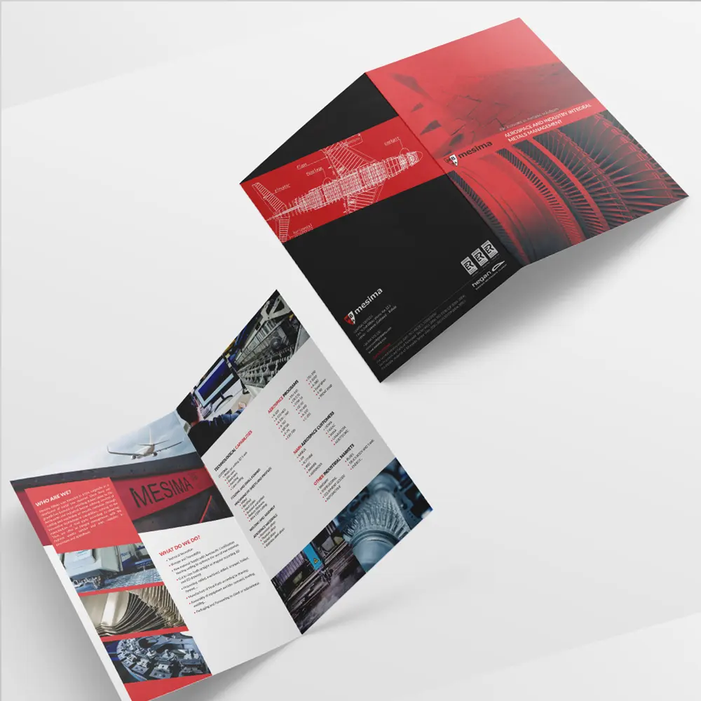 Diseño gráfico industrial para Mesima Bilbao: díptico para reforzar la comunicación de sus servicios