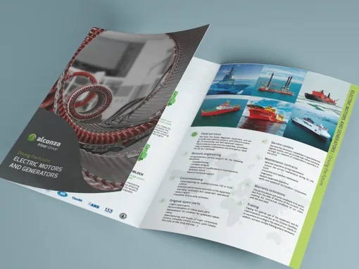 Diseño de folleto técnico para motores eléctricos y generadores – Alconza Diseño de folleto técnico para motores eléctricos y generadores – Alconza